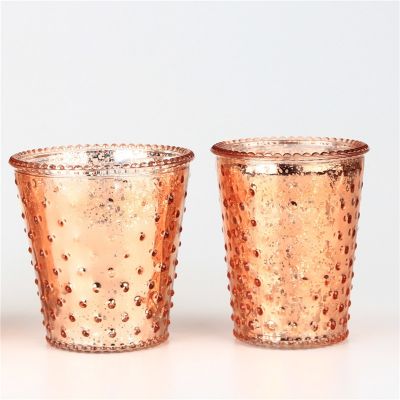 Rose Gold Electroplated Hobnail Glass Candle Jars Holder Flower Pots