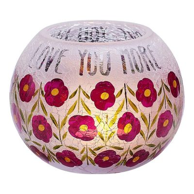 5 Inch Hand Painted Floral Frosted Crackled Glass Tealight Candle Holder
