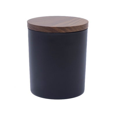 Black Frosted Glass Matte luxury empty candle jars with wooden lid for party decoration