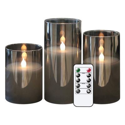 Gray Glass Battery Operated Flameless Led Candles,Real Wax Candles Warm White Flickering Light for Home Decoration