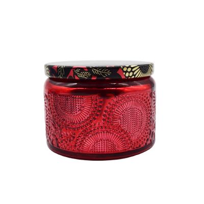 fancy red glass candle jar with lid