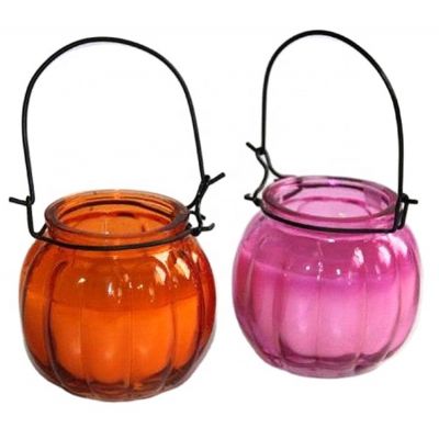 Hanging pumpkin shape glass tealight holder with color candle holder