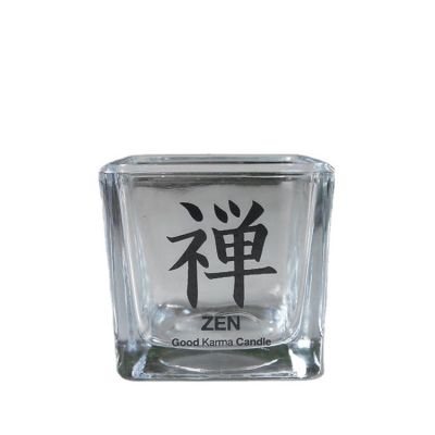 Square glass decal candle jar with printing tealight holder