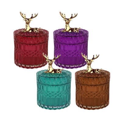 Christmas Geo Cut Glass Candle Jar with Lid Cute Colourful Candy Storage Jar Luxury Glass Storage Container Wholesale