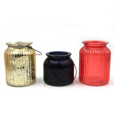 High quality hanging glass candle jar tealight holder with sprayed colour