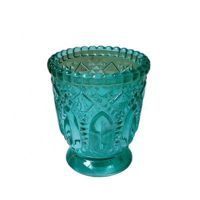 Wholesale embossed glass candle jar sprayed color glass candle holder tealight holder glass votives