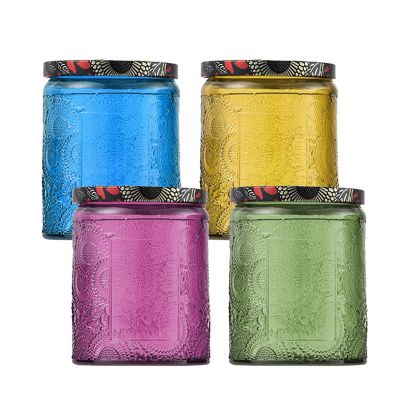 8oz Empty Embossed Floral Glass Candle Jar with Metal Lids Luxury Container Holder for Candle Making