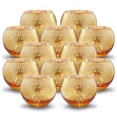 High quality electroplated gold round candle holder tea light glass candle holder