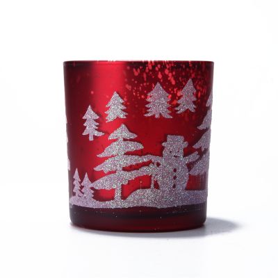 wholesale red glass candle jar candle holder for Christmas