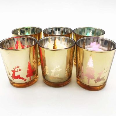 glass candle holder electroplate with laser cutting logo decoration