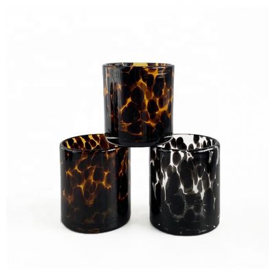 High Quality Empty Amber colored Leopard Glass Candle Jars, Leopard Jar
