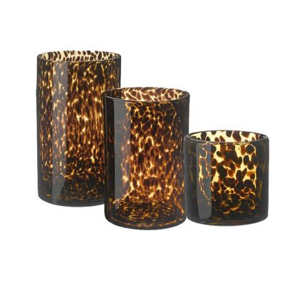 New design leopard cylinder 8oz 12oz 13oz 16oz and 17oz 34oz candle jar for candle making and hurricane