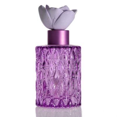 Factory Sale Engraving Round 150ml Fragrance Purple Color Bottle Reed Diffuser Glass Bottle