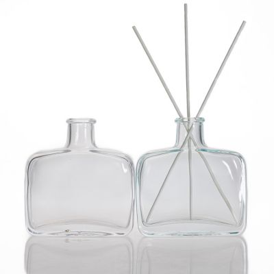 Flat shape diffuser bottle 200ml reed diffuser glass bottle with diffuser sticks