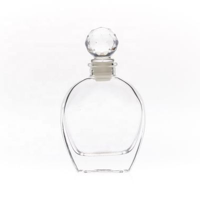100ml Thick Bottom Round Flat Aromatherapy Glass Reed Diffuser Perfume Bottle with Glass Ball Stopper