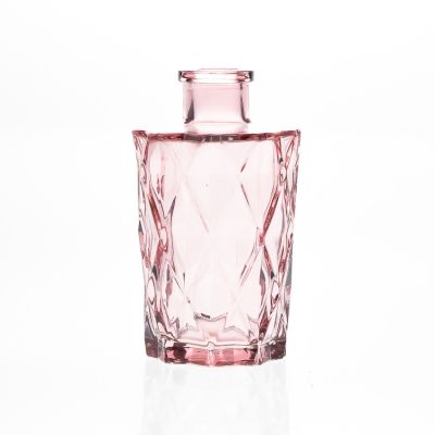 Wholesale 200ml Color Glass Cylinder Vase Crystal Embossed Decorative Reed Diffuser Bottle with Dried Flower