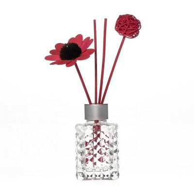Luxury Design 150 ml Square Diamond Engraving 5 oz Decorative Empty Reed Diffuser Glass Bottle