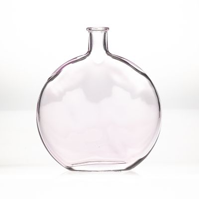European Style 540ml Empty Flat Round Pink Crystal Glass Decorative Coloured Glass Attar Vase