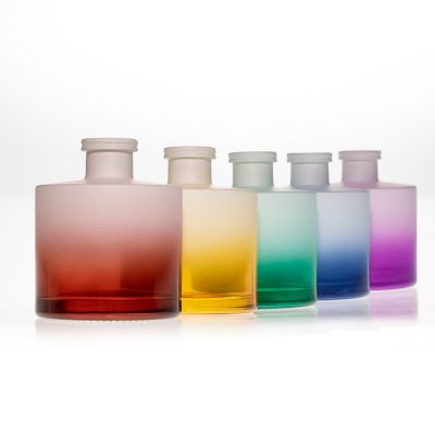 Gradient Frosted Half Spraying Coloured 200ml 6.8oz Cylinder Round Home Fragrance Reed Diffuser Glass Bottle
