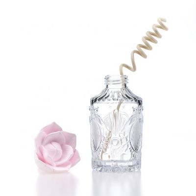 Luxury Embossed Printed 100ml 3oz Round Crystal Aroma Oil Glass Diffuser Bottle with Paper Flower