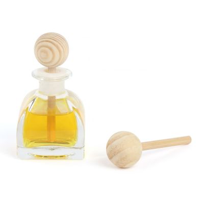 Refillable perfume clear 50ml glass reed diffuser bottles with wooden ball