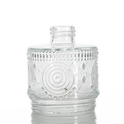 Fashionable Wholesale 150ml aroma Bottle Glass Round Embossed Pattern Reed Diffuser Bottle