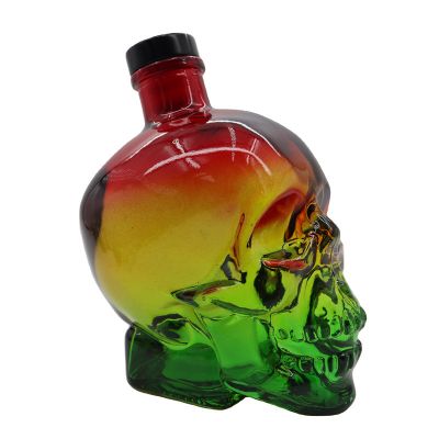 Big Size 400 Ml Decoration Colored skull Aroma Glass Diffuser Perfume Bottle Cork Rattan
