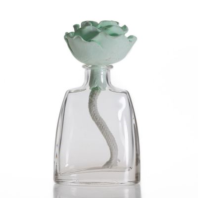 Home Decor Clear Crimp Top Glass Bottle With Diffuser Flower