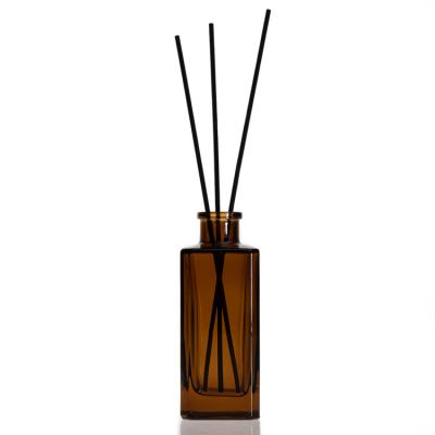 Custom Glass Aroma Bottle 130ml Empty Square Amber Reed Diffuser Bottle With Sticks