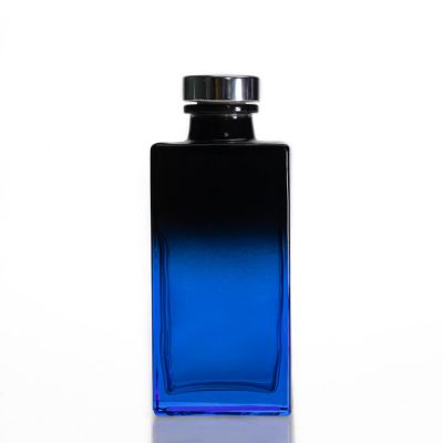 Custom Unique Gradient Blue Black Diffuser Bottle Flat Square 100ml Aroma Glass Bottle