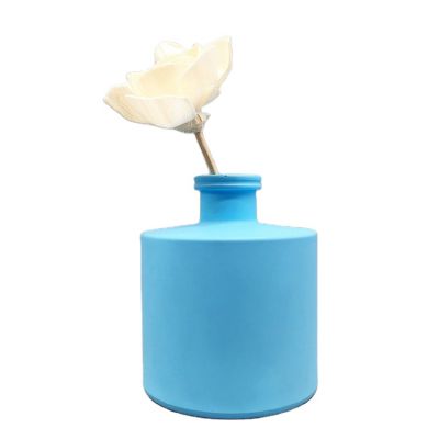 250ml round Fragrance oil Glass Bottle non-fire aromatherapy bottle matt blue reed Diffuser bottle with diffuser sticks flower