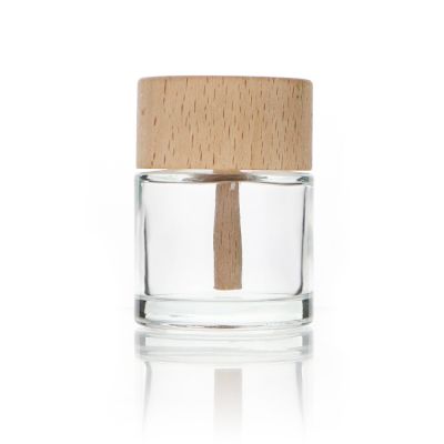 High Quality Clear Transparent Wooden Cap Empty Aroma Fragrance Diffuser Bottle 30ml 50ml Reed Diffuser Glass Bottle