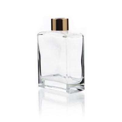 aroma 200ml square empty reed diffuser glass bottle with gold cap