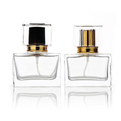 Luxury Clear Empty Square Shaped Crimp Glass 30ml Perfume Bottle With Pump Spray Cap
