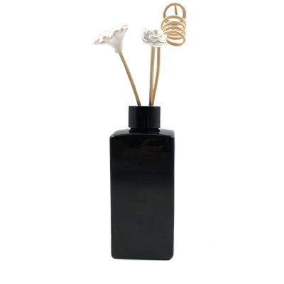 New Design 250ml Square Black Glass Reed Diffuser Perfume Bottle With Black Alu Cap Glass Bottle