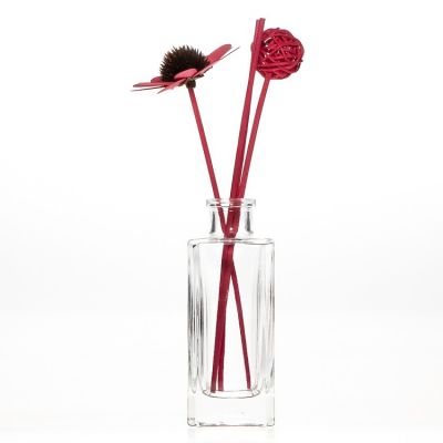 OEM wholesale Clear Tall Flat Square Aroma 150ml Reed Diffuser Bottle With Flowers