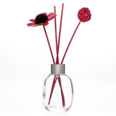 Hot Sale Customize 100ml Clear Flat Round Reed Diffuser Glass Bottle With Rattan Sticks