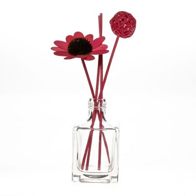 Good Quality Clear 100ml Square Room Fragrance Glass Bottle With Rattan Sticks