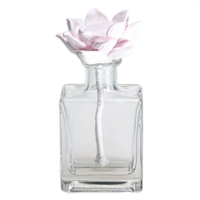 OEM Wholesale 50ml Transparent Aroma Flat Square Diffuser Glass Bottle With Gypsum Flower