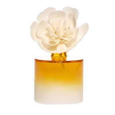 Factory Direct 200ml Yellow Unique Round Diffuser Glass Bottle With Gypsum Flower