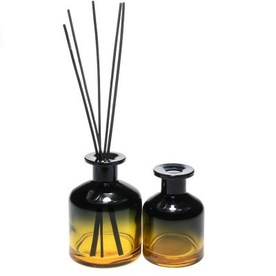 OEM Wholesale 130ml Yellow Colored Round Reed Diffuser Bottle With Rattan Sticks