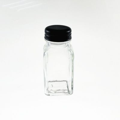 80ml square clear glass spice jar for Spice Packaging with plastic shaker and metal lid