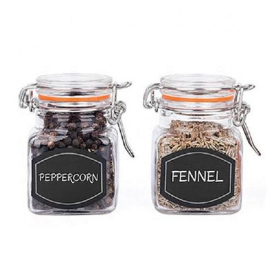 Empty Airtight 3.5oz 100ml Kitchen Canister Storage Clip Top Square Glass Spice Jar with Hinged Lids