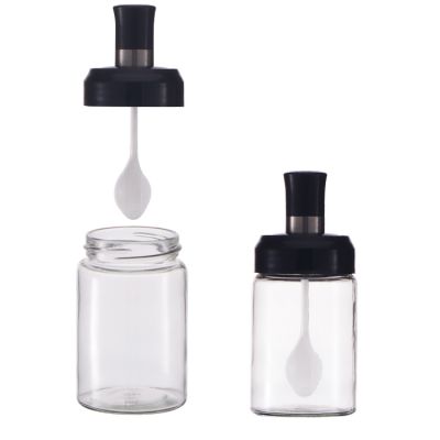 8OZ Round Empty Cruet Glass Spice Jars With Shaker Tops Lids Spoon 12pcs In A Set