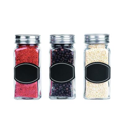 12 Square Glass Spice Bottles 4oz Spice Jars with Silver Metal Lids, Shaker Tops, and Labels