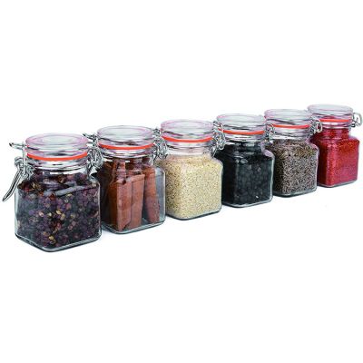 3.4 Ounce 100ml Mini Square Glass Spice Jar Airtight Clear Storage Jars With Orange Flip-Top Gasket