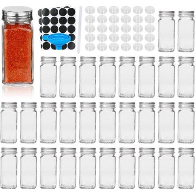 4oz / 120ml Empty Pepper Bottle Square Spice Organizer Glass Spice Containers Spice Jars with Shaker Lids, Set of 30