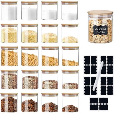 Spice Jars 20 Pack, 2.7 OZ Glass Storage Jars with Bamboo Airtight Lids