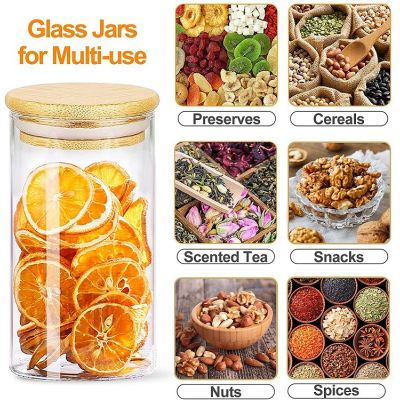 Spice Jars with Bamboo Lids, Glass Jars with Wood Lid, Glass Storage Containers with Airtight Lids for Kitchen and Home, Spices, Candy, Coffee, Tea, Cookies, Herb, Sugar Glass Food Canisters, ( 8oz, 10 Sets)