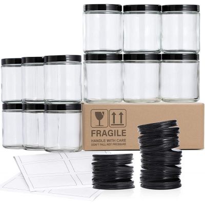 8 OZ Thick Glass Jars with Lids, Clear Round Candle Jars with Metal Lids & Plastic Lids